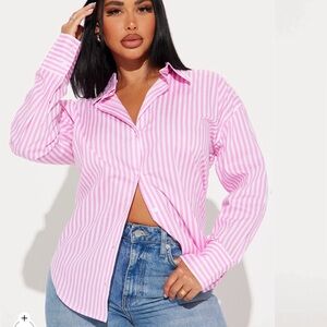 Pink Striped Women's Button Down Top